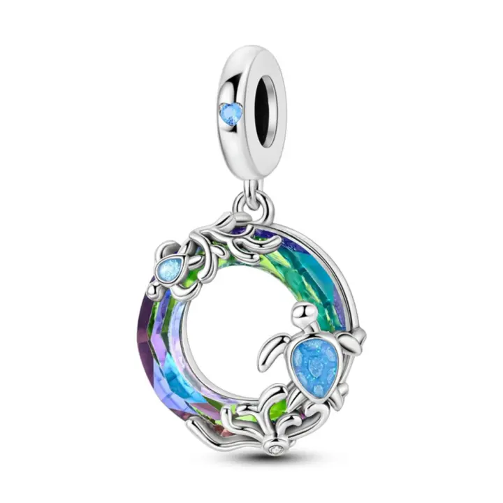 Pulsera de plata con colgante de tortuga y diseño de tapete de hijo - 1