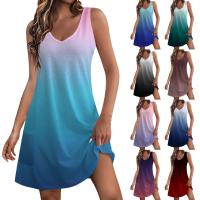 Vestido de verano informal para mujer con bolsillos, blusas bohemias de playa con gradiente ral para mujer, camisetas, vestido con cuello en V, camiseta sin mangas holgada - details 5
