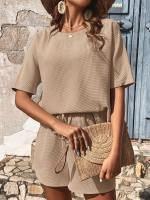 Conjunto de dos piezas de pantalones cortos para mujer, traje de manga corta - details 2