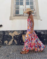 Vestido estampado de alta gama, estilo puro lujuria, falda con tirantes florales retro - details 12