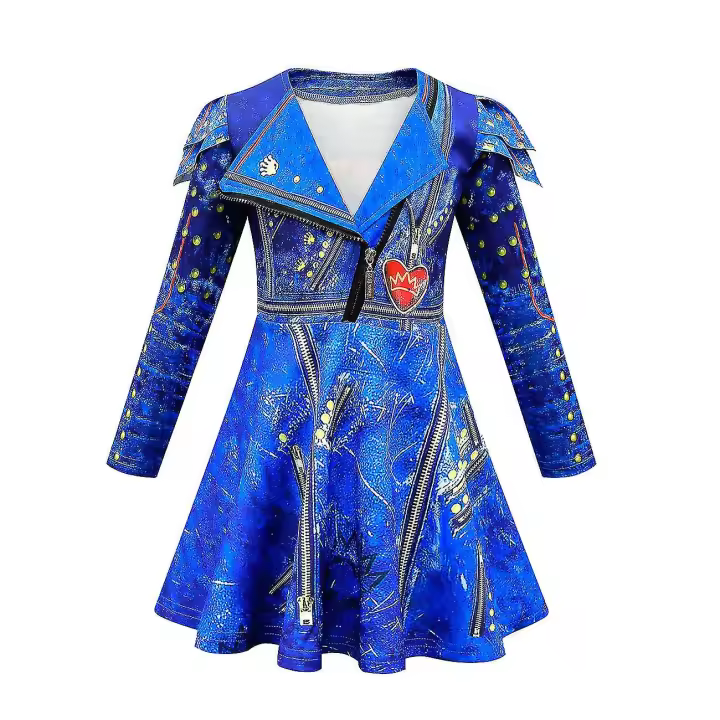 Conjunto de Cosplay de Evie Descentes 3 Vestido de Fiesta de Carnaval de Halloween con Peluca y Pantalones para Niños - 1
