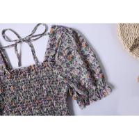 Vestido Midi Bohemio De Mujer Para Verano En Chiffón Con Cuello Cuadrado Y Manga Corta Vestido Casual De Playa Vacaciones Plegado A-Line - details 25