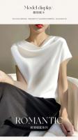 Camisetas de Seda para Mujer Cuello Redondo, Manga Corta, Color Sólido, Top Suelto, Jersey 5XL - details 0