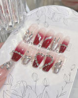 Juego De 24 Piezas De Uñas Postizas Con Presión En Vino Tinto Gradient Full Cover Uñas Postizas De Acrílico Removibles Para Arte De Uñas - details 2