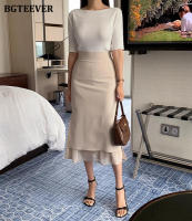 BGTEEVER Chic Elegant High Waist Ladies Solid Mermaid Skirts Spring Summer Fashion Ladies Slim Package Hip Mid-Length Skirts - details 10