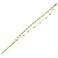 GOLDENCAT Pulsera elegante de acero con perlas para mujer, perlas de río, longitud extendida de la pulsera 16 cm, acero inoxidable, chapado en oro de 14k - details 2