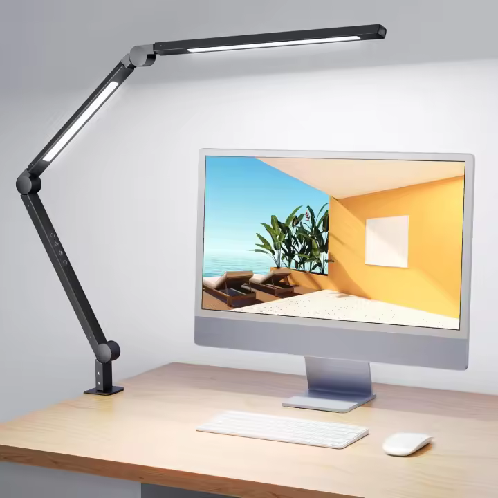 Lampara Escritorio LED, Fuente de Luz Dual Flexo de Escritorio Brazo Oscilante Abrazadera, LED 4 Modos de Color et 4 de Brillo, Control Tactil, de Mesa para Trabajo, Estudiar - 1