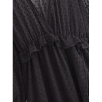 Primavera 2025, Vestido de Mujer con Volantes de Puntos de Malla, Cuello en V y Cintura Elástica, Corte en A, Vestidos Largos Negros - details 3