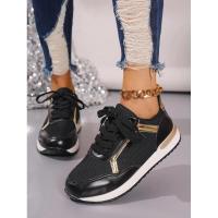 Zapatillas de deporte para mujer, nuevas y cómodas zapatillas deportivas con plataforma de cuero parcheado para correr al aire libre, informales, cómodas y a la moda - details 24