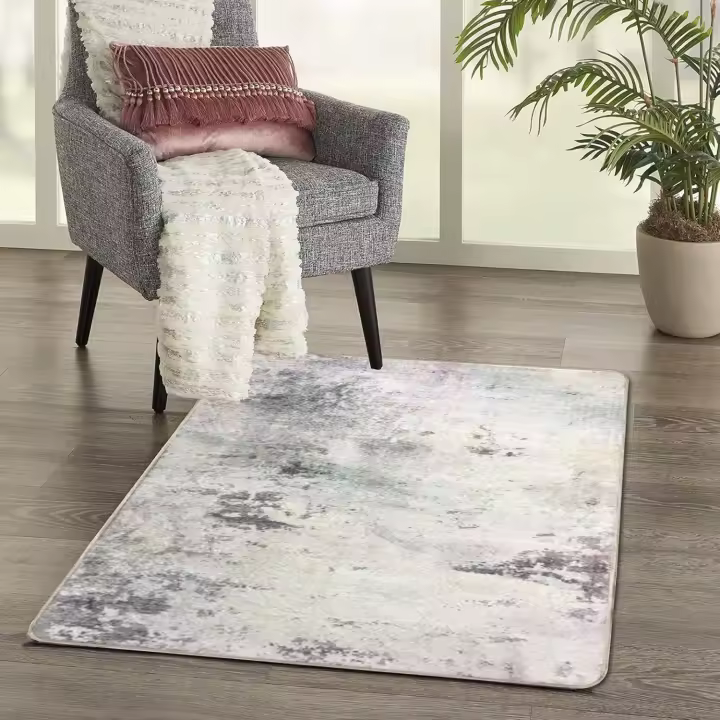 Alfombra Moderna para Salón Alfombra Antideslizante Suave de Pelo Corto Abstracto Gris Cremalla - 1