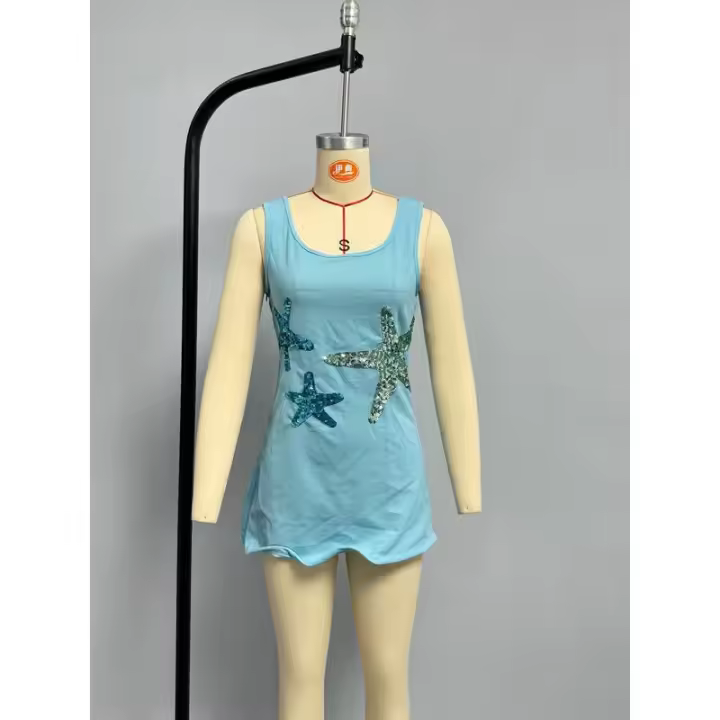 BUNO Mini vestido brillante con volantes y lentejuelas de estrella de mar para mujer, vestidos elegantes con tirantes y cuello cuadrado, ropa de calle alta para primavera 2025 - 1