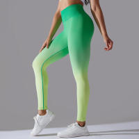 Yoga degradado para mujer, leggings de gimnasio de cintura alta, pantalones deportivos sin costuras, pantalones de entrenamiento para correr - details 10