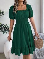 Elegante Vestido de Verano 2024 para Mujer Cuello Cuadrado Corto Mangas Cortas Falda con Volantes - details 18