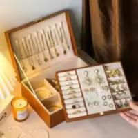 Caja de almacenamiento de joyas forrada de terciopelo para pendientes, anillos y collares de joyería-Blanco - details 4