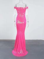 Vestido de fiesta con forro completo de lentejuelas rosa brillante, con tirantes, ajustado, acolchado, para noche y discoteca - details 10