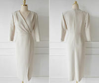 BGTEEVER-vestido ajustado elegante con cuello en V para mujer, vestido de tubo con cinturón de cintura delgada, moda de otoño - details 12