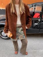 Chaqueta de Camurça Suétera Marrón Vintage Abrigo Casual para Mujer de Moda Callejera 2023 - details 13