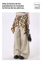 Pantalones casuales para mujeres, diseño de dobladillo a cuadros de otoño, pantalones sueltos de pierna recta - details 2