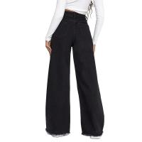 Pantalones vaqueros de cintura alta para mujer, pantalones de pierna ancha informales de moda retro en negro - details 4