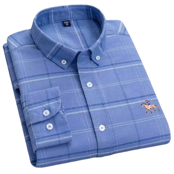 Camisa de manga larga de algodón para hombre, ropa informal bordada de negocios, Color sólido, primavera y otoño, 2025 - 1