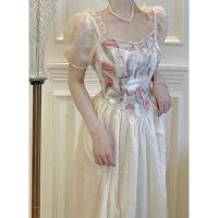 Vestido de Verano de Corto Alzado Estilo Francés de Alta Gama con Cuello Cuadrado - details 1