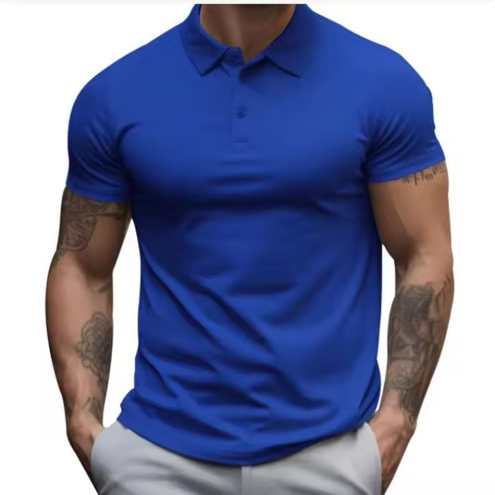 Polo de manga corta para hombre, camiseta informal con cuello Henry, talla grande, primavera, verano, azul, negro, rojo2XL - 1