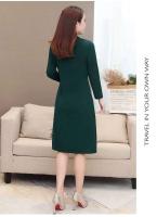 Vestido Midi Vintage ral de talla grande para mujer, moda coreana, elegante, para primavera y otoño, jersey de manga larga empalmado, bata informal - details 12