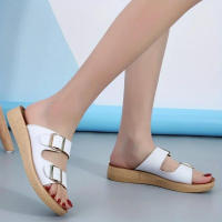 Women Double Buckle Strap Flat Slides Casual Open Toe Non Slip Wear-resistant Shoes Outdoor Beach Slides - details 7