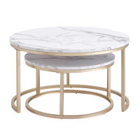 Mesa de centro con textura de mármol para sala de estar, 2 piezas, sofá lateral, mesa redonda de té, 2 en 1, combinación de muebles, Blanco dorado - details 7