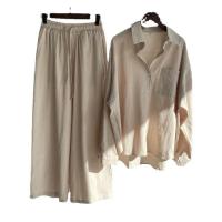 Conjunto de camisa Retro de dos piezas para mujer, pantalones sueltos de cintura alta, talla grande, 2024 - details 7