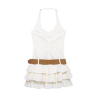 TRAFZA-Vestido corto de verano para mujer, minivestido liso sin mangas con cuello redondo, Espalda descubierta, cinturón decorativo con cremallera, estilo playero - details 2