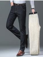 Pantalones vaqueros Sherpa gruesos de lana de invierno para hombre, pantalones vaqueros rectos de terciopelo informales de negocios, pantalones elásticos clásicos de felpa de lana para hombre - details 16