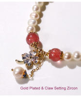 Pulsera de Perla de Agua Dulce Encanto de Zirconia de Piedra Natural 8mm de Fresa de Cuarzo - details 3