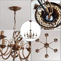 Lámpara en estilo tradicional de casa de campo, candelabro de hierro forjado ajustable en altura vintage de bronce, 6 luces, lámpara colgante de granja para salón, cocina, comedor - details 5