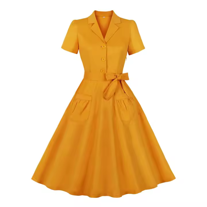 Hepburn Retro Summer Fashion Pure Cotton Ds con camisa corta y bolsillo - 1