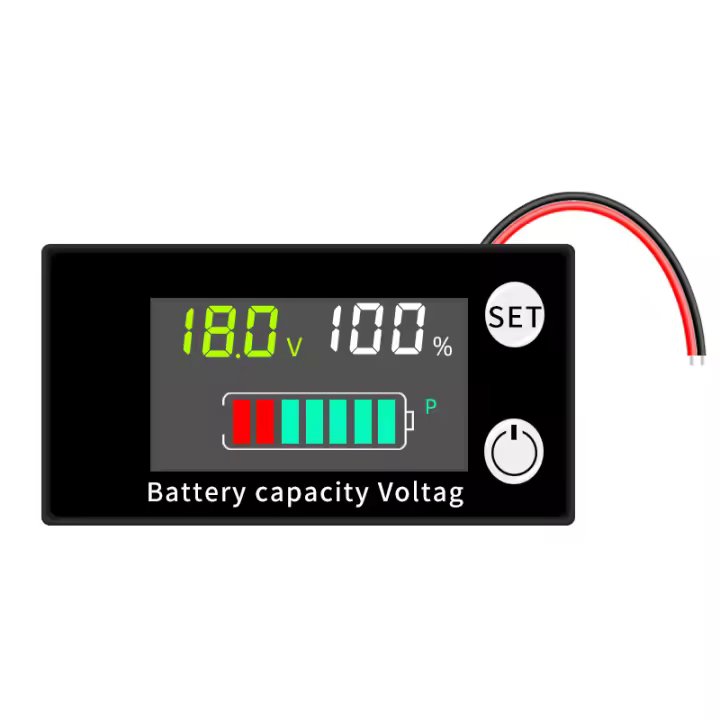 Indicador de capacidad de la batería, voltímetro de CC de doble línea de 8V-100V, medidor de voltaje LiFePO4 de plomo ácido y litio con alarma de temperatura - 1