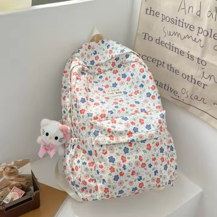 universidad, estudiante, mochila escolar, flores, floral, mochila, mochila, literario, fresco y dulce, nailon - 1