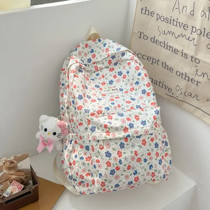 universidad, estudiante, mochila escolar, flores, floral, mochila, mochila, literario, fresco y dulce, nailon - 1