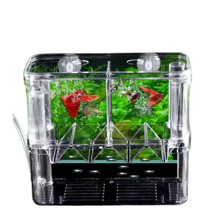 Caja de aislamiento acrílica para cría de peces, incubadora transparente de doble cubierta para acuario, con ventosa, placa de aislamiento móvil - 1