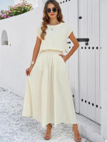 Conjunto de falda y top sin mangas de color sólido, elegante e informal para mujer, primavera verano - details 6