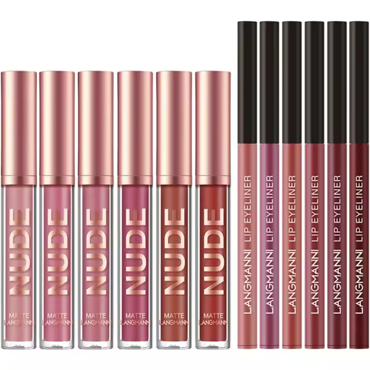 Juego de maquillaje de lápices labiales de 12 piezas, 6 líquidos mate + 6 delineadores, kit de brillo de labios resistente al agua de larga duración - 1