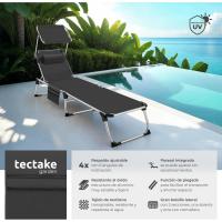 Tumbona Jardín Exterior de Aluminio, Tumbona Plegable con Reposacabezas, Parasol y Bolsillo Lateral, Tumbona Playa Reclinable en 6 Posiciones, Tumbona Piscina Resistente a Intemperie - Gris - details 26