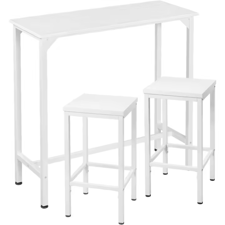Set Mesa de Bar y 2uds. Taburete de Bar Muebles Cocina Silla de Comedor para Salón Cocina Mesa 100x40x100 cm Estructura de Metal, Roble Claro + Blanco - 1