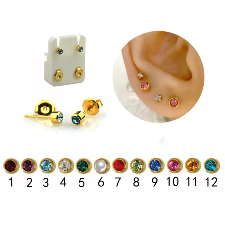 Unidad de piercing para el cuerpo, joyería de acero quirúrgico, Gema cz, color plateado, 16g, tragus, cartílago, 1 par - 1