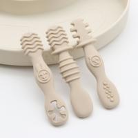 Set De 3 Cucharas De Silicona Para Bebés Y Niños Pequeños Facil De Agarrar Utensilios Para Autoalimentación De Niños Mayores De 6 Meses Color Beige - details 5