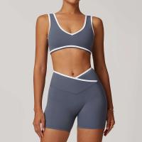 Scrunch - Conjunto de yoga corto para mujer, sujetador relleno en contraste rosa, pantalones cortos cruzados, pantalones deportivos de cintura alta, Fiess Gym Tre, ropa deportiva - details 30