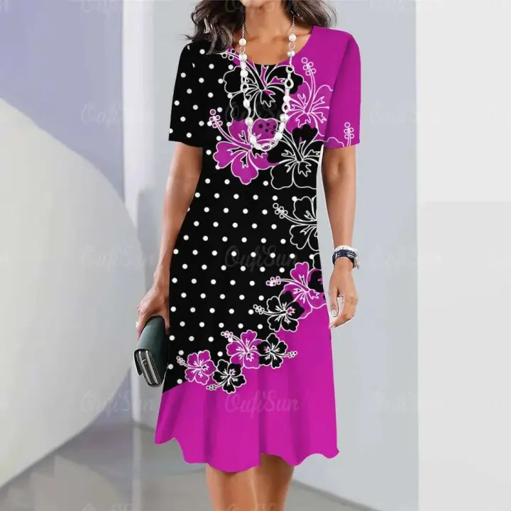 Nuevos vestidos Vintage para mujer ral estampado con combinación de varias telas elegante pantalón corto informal manga Y2k vestido de moda holgado de gran tamaño 2023 - 1