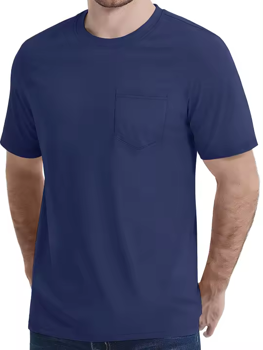 Camisa de Algodón MAGCOMSEN Cuello Redondo, Manga Corta, Perforación de Pecho, Secado Rápido, Ropa de Hombre para Primavera/Verano - 1