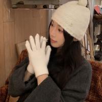 Preciosos guantes de punto con lazo de perlas y pantalla táctil, guantes de invierno de Color sólido con lazo para mujer, manoplas cálidas a prueba de viento para mujer - details 4