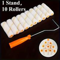 Juego de 11 cubiertas y marcos para rodillos de pintura, rodillos de pintor de microfibra de 4 pulgadas, mini siestas de rodillos de tela, kit de pintura ligero para casa con varilla de metal duradera, mango de plástico, paquete de herramientas para aplic - details 1